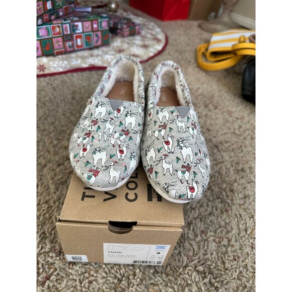 Tom's Women's Classic Gray Fleck Jersey Fa‎ La Llama Shoes Size 8 slip ons - Picture 1 of 7